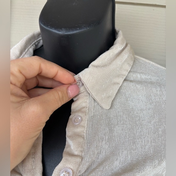 Beige botany women’s sheer long sleeve button down beige cream top size small - Picture 5 of 7